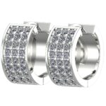 Houston Diamond District 1 to 6 Carat 3 Rows Pave Set Cuff Huggie Diamond Earrings Value Collection 14K White Gold 2.01 Carat