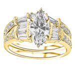 14K Yellow Gold 2.75 Carat LAB GROWN DIAMOND Baguette And Round Brilliant Marquise Cut Diamond Engagement Ring and Wedding Band Set (G-H Color VS1-VS2 Clarity 2 Ct Center)