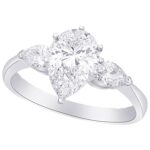 Houston Diamond District 0.5 to 5 Carat 14K White Gold IGI Certified LAB Grown Diamond 3 Stone Engagement Ring (D-E Color, VS1-VS2 Clarity) Pear Shape 3 Carat Size-8.5