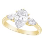 Houston Diamond District 0.5 to 5 Carat IGI Certified LAB Grown 3 Stone 14K Yellow Gold Round Diamond Engagement Ring (D-E Color, VS1-VS2 Clarity) Pear 4 Carat Size: 6.5