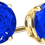 Platinum 1 Carat Natural Sapphire Stud Earrings 4 Prong Push Back for Women