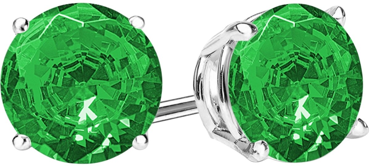 61MFEyopNuL Platinum 1 Carat Natural Emerald Stud Earrings 4 Prong Push Back for Women - Image 1