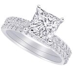 Houston Diamond District 1 to 6 Carat Princess LAB GROWN Diamond and LAB GROWN Diamond Wedding Bridal Set (AAAA Heirloom Quality) 14K White Gold 5 Carat Size-5.5