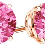 14K Rose Gold 0.5 Carat Lab Grown Pink Sapphire Stud Earrings 4 Prong Push Back for Women