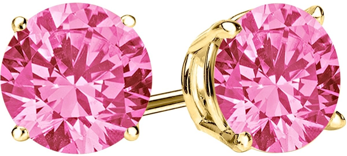 61d0yyxoDrL 14K Yellow Gold 1 Carat Lab Grown Pink Sapphire Stud Earrings 4 Prong Push Back for Women - Image 1