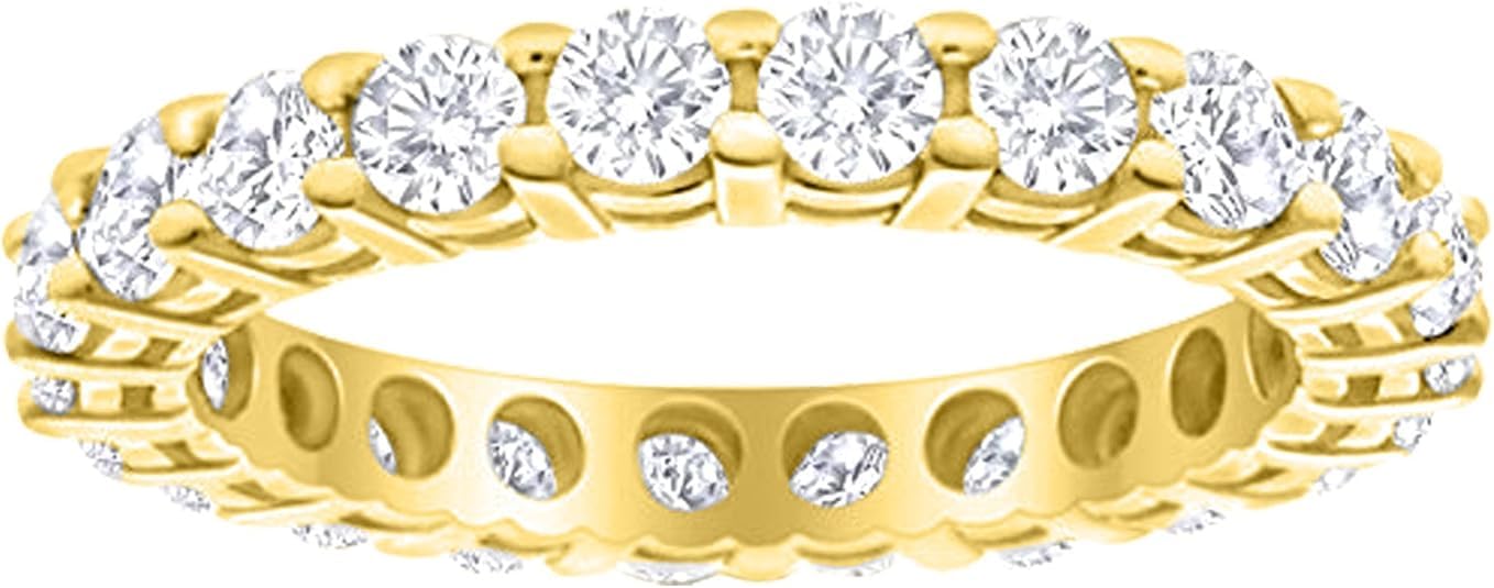 61opaStDbcL Houston Diamond District 2 to 6 Carat Round Cut LAB GROWN Diamond Ladies Eternity Wedding Anniversary Stackable Ring Band (E-F Color VS2-SI1 Clarity) 18K Yellow Gold 6 Carat Size-4.5 - Image 1