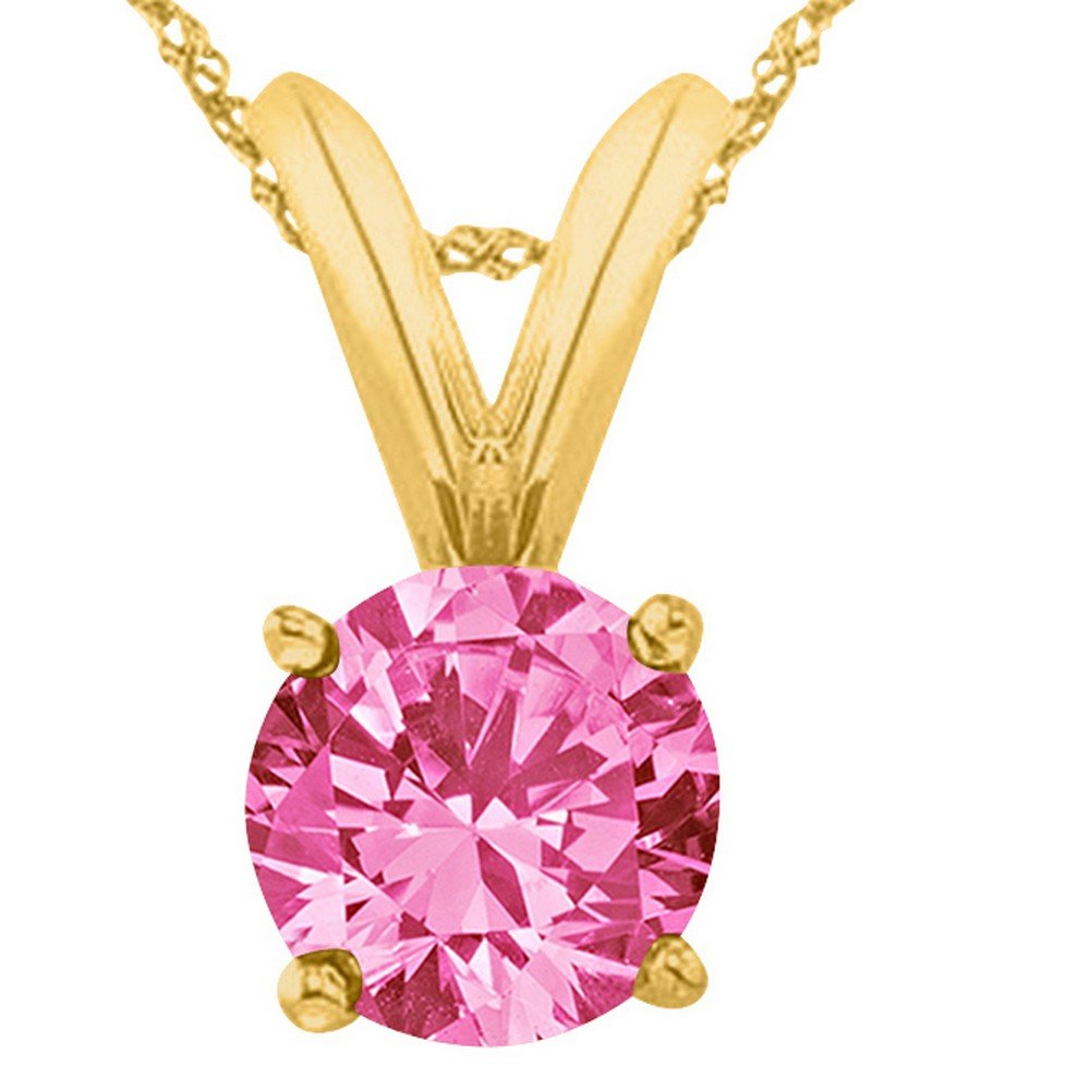61t21I520rL Houston Diamond District 0.5 to 5 Carat Round Natural Real Tanzanite/Sapphire/Ruby/Emerald/Black/Brown/Blue Diamond Pendant Necklace AAA Quality 14K Yellow Gold 1 Carat Pink Sapphire Diamond - Image 1