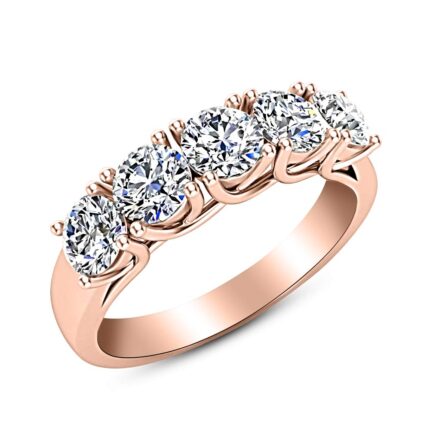 Houston Diamond District 1-6 Carat Round LAB GROWN Diamond Ladies 5 Five Stone Wedding Anniversary Stackable Ring Band (E-F Color VS2-SI1 Clarity) 14K Rose Gold 0.5 Carat Size-9.5