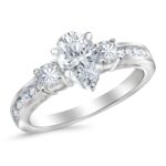 Houston Diamond District 3.75 Carat LAB GROWN DIAMOND Channel Set 3 Three Stone Princess Cut Diamond Engagement Ring (E-F Color VS2-SI1 Clarity 3 Ct Center) 14K White Gold Pear Shape Size-4