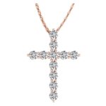 Houston Diamond District 0.5 to 10 Carat Diamond Cross Pendant Necklace Value Collection 14K Rose Gold 16" Silver Chain 10 Carat LAB Grown Diamond