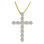 Houston Diamond District 0.5 to 10 Carat IGI Certified LAB GROWN Diamond Cross Pendant Necklace for Women 4 Prong (E-F Color VS1-VS2 Clarity) 14K Yellow Gold 16" Silver Chain 10 Carat