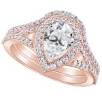 2 Carat Pear LAB GROWN Gemstone and LAB GROWN Diamond Wedding Bridal Set (1.5ct Center, AAAA Heirloom Quality) RISV32W8DI 14K Rose Gold