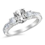 Houston Diamond District 3.75 Carat LAB GROWN DIAMOND Channel Set 3 Three Stone Princess Cut Diamond Engagement Ring (E-F Color VS2-SI1 Clarity 3 Ct Center) 14K White Gold Cushion Shape Size-4