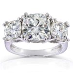 Houston Diamond District 0.5 to 5 Carat 14K White Gold IGI Certified LAB Grown Diamond 3 Stone Engagement Ring (D-E Color, VS1-VS2 Clarity) Cushion Shape 3 Carat Size-5
