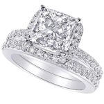 Houston Diamond District 1 to 6 Carat Princess LAB GROWN Diamond and LAB GROWN Diamond Wedding Bridal Set (AAAA Heirloom Quality) 14K White Gold 5.5 Carat Size-4