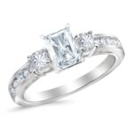 Houston Diamond District 3.75 Carat LAB GROWN DIAMOND Channel Set 3 Three Stone Princess Cut Diamond Engagement Ring (E-F Color VS2-SI1 Clarity 3 Ct Center) 14K White Gold Radiant Shape Size-4