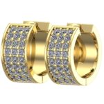 Houston Diamond District 1 to 6 Carat 3 Rows Pave Set Cuff Huggie Diamond Earrings Value Collection 14K Yellow Gold 3 Carat