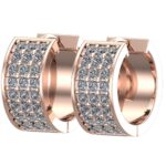 Houston Diamond District 1 to 6 Carat 3 Rows Pave Set Cuff Huggie Diamond Earrings Value Collection 14K Rose Gold 3 Carat