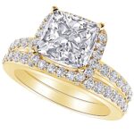 Houston Diamond District 1 to 6 Carat Princess LAB GROWN Diamond and LAB GROWN Diamond Wedding Bridal Set (AAAA Heirloom Quality) 14K Yellow Gold 5.5 Carat Size-6